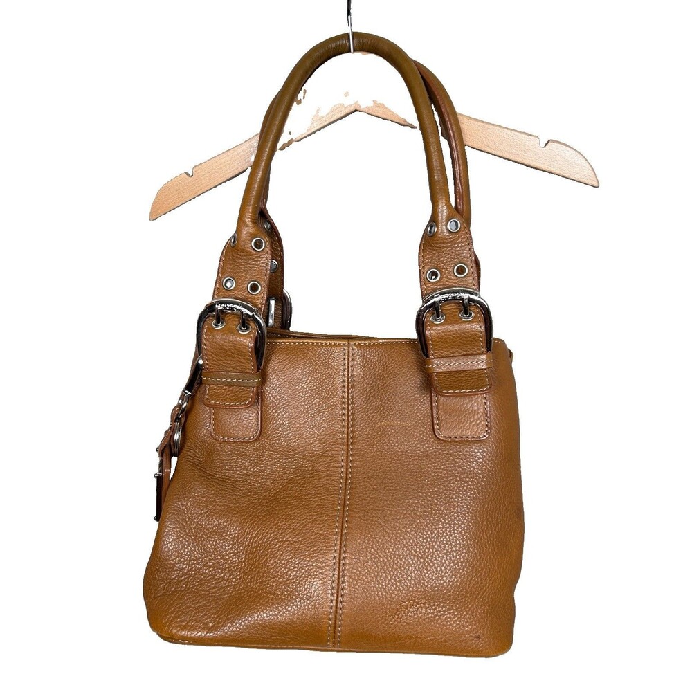 Genuine Brown pebbled Leather TIGNANELLO Top handle Silver Accents purse